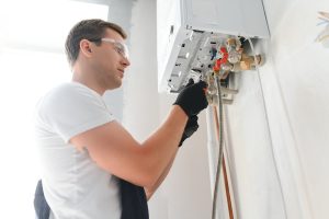 water heater being installed